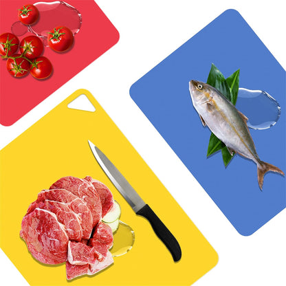 WK Flexible Plastic Cutting Mats for Kitchen Set of 3, Non Slip Cutting Mat, Thin Cutting Sheets, BPA Free, Dishwasher Safe, Multi Sizes, Multi Colors
