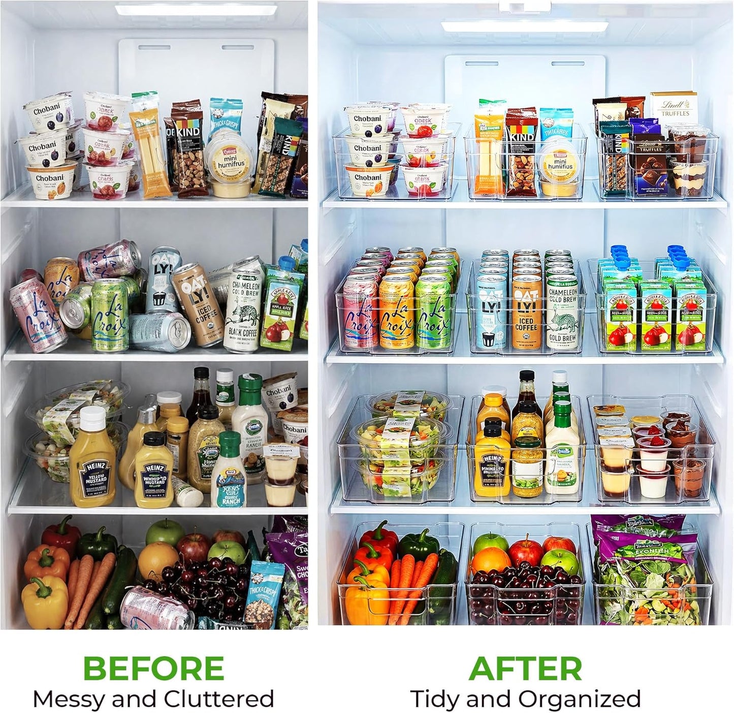Zulay Kitchen 4 Pack Refrigerator Organizer Bins – Large Clear Fridge Storage Containers with Built-In Handles & Non-Slip Feet - Ideal Fridge Organizers, Kitchen Cabinets, Pantry Organization