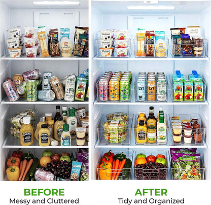 Zulay Kitchen 4 Pack Refrigerator Organizer Bins – Large Clear Fridge Storage Containers with Built-In Handles & Non-Slip Feet - Ideal Fridge Organizers, Kitchen Cabinets, Pantry Organization