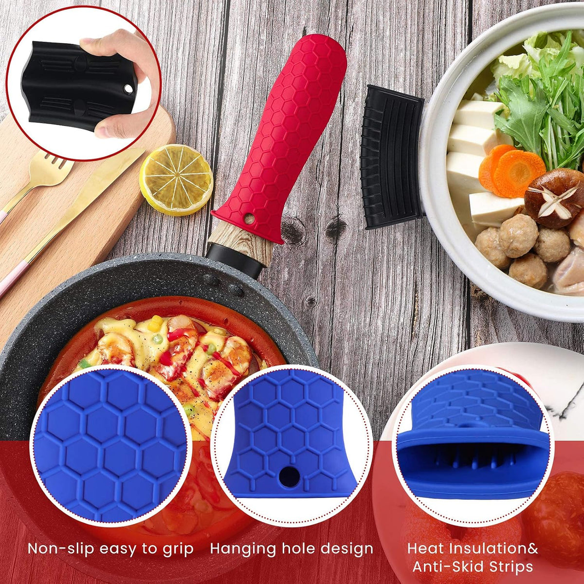Patelai 8Pcs Silicone Cast Iron Handle Cover,Black