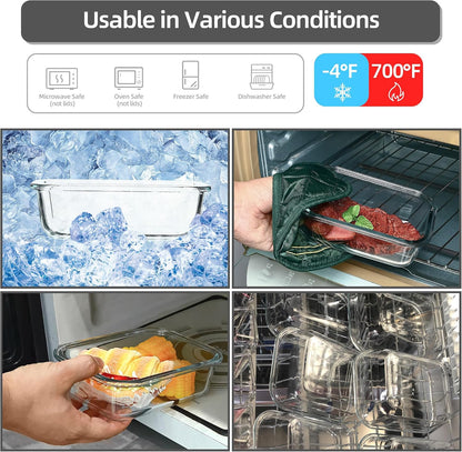 Glass Food Storage Containers 10 Pack - 22Oz Meal Prep Container Set with Lid, Airtight Snap Lock, Microwave Freezer Oven Dishwasher Safe, Lunch Box for Work, Grey
