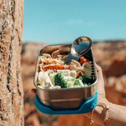 ECOlunchbox Splash Box Leakproof Stainless Bento Lunch Container With Silicone Lid | Holds 3 Cups (equivalent to 24 oz & 709 ml) | Measures 6.5 x 4.75 x 2 inches (16.5 x 12 x 5 cm) | 100% Plastic-Free