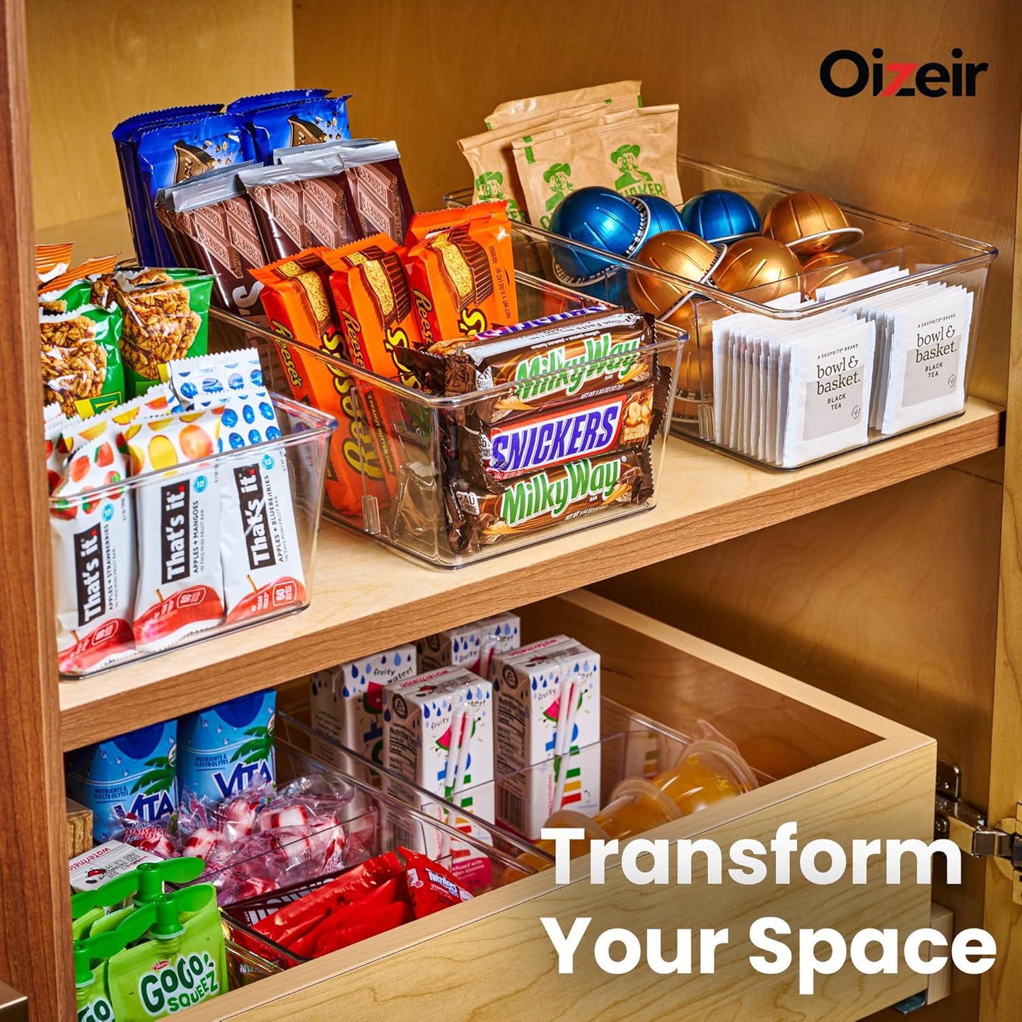 Oizeir 8 Pack Clear Plastic Storage Bins with Handles – Stackable Fridge Organizer Bins for Refrigerator, Freezer, Pantry, Kitchen Cabinet & Cupboard Organization, BPA-Free Acrylic, Transparent