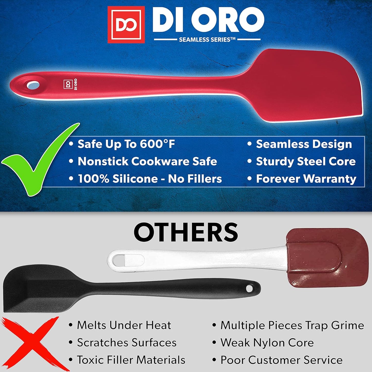 DI ORO Silicone Spatula Set - Rubber Kitchen Spatulas for Baking, Cooking, & Mixing - 600°F Heat-Resistant & BPA Free Silicone Scraper Spatulas for Nonstick Cookware - Dishwasher Safe (4pc, Black)