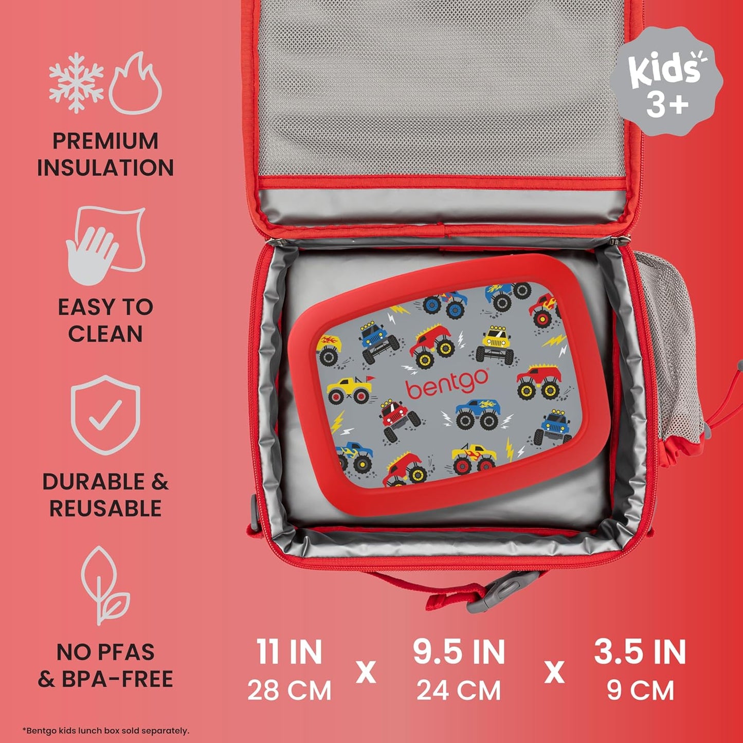 Bentgo Kids Lunch Bag - Durable, Double-Insulated Lunch Bag for Kids 3+; Holds Lunch Box, Water Bottle, & Snacks; Easy-Clean Water-Resistant Fabric & Multiple Zippered Pockets (Mermaid)