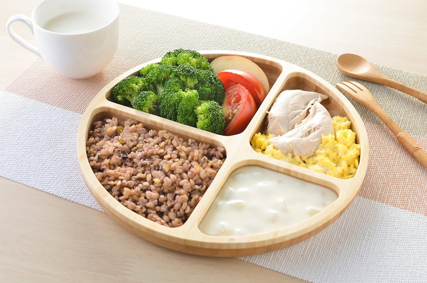 laboos Bamboo Portion Control Plate – 4-Compartment Divided Bento Tray for Balanced Eating, Portion Control & Meal Prep – Square Wooden Dinner Plate for Adults & Kids