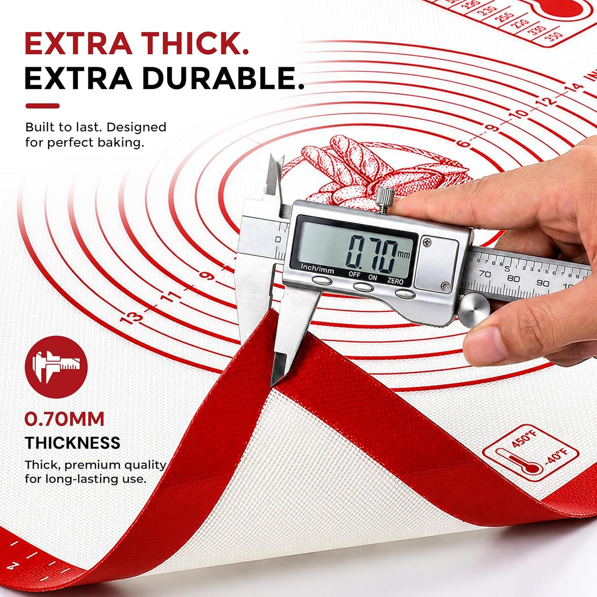 XL Silicone Pastry Mat for Baking Dough Mat, Extra Large 28x20 inches Grey