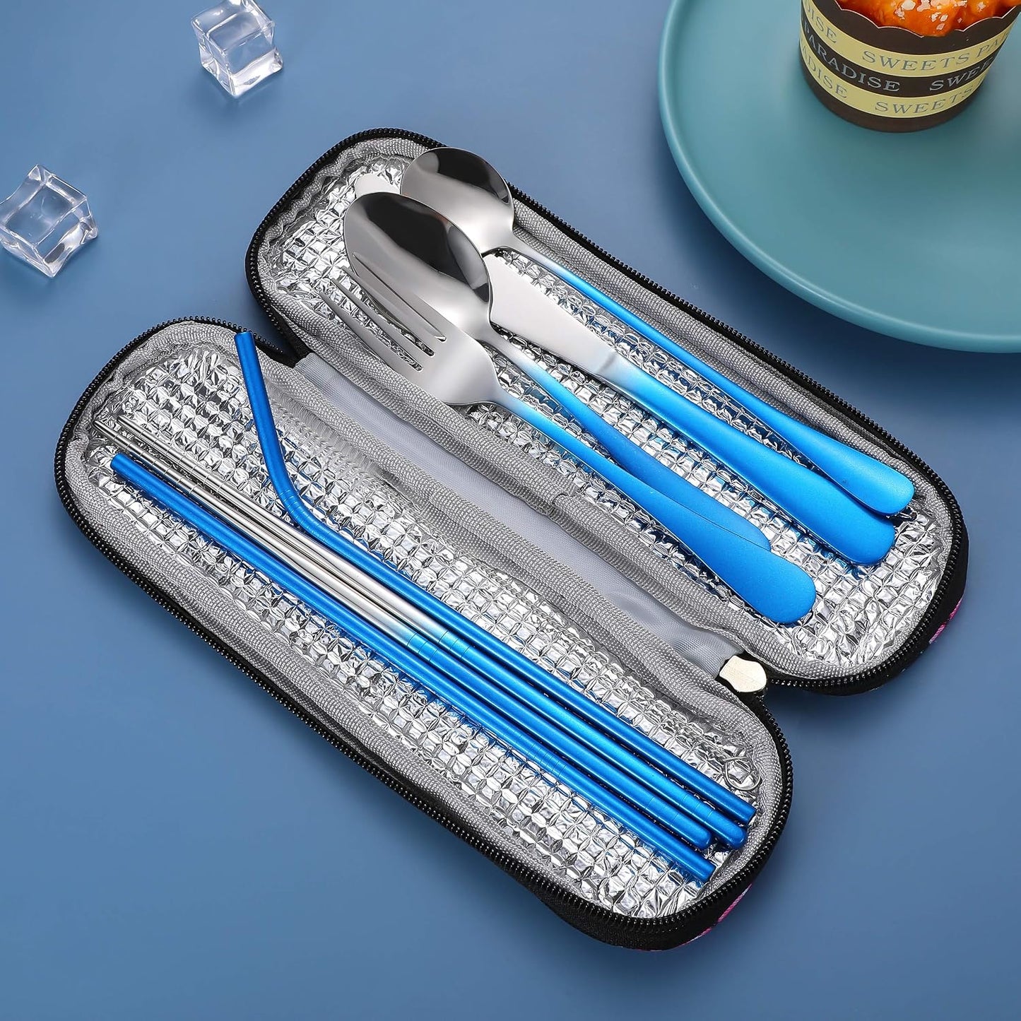 Travel Utensils,Reusable Silverware Set To Go Portable Cutlery Set with a Waterproof Carrying Case for Lunch Boxes Workplace Camping Picnic (Purple)