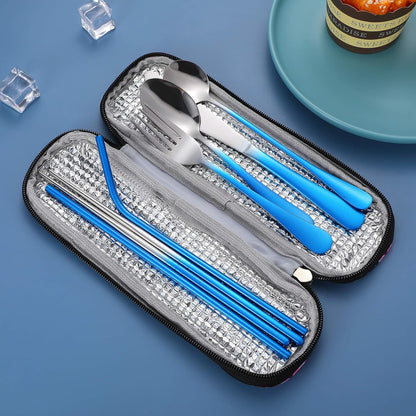 Travel Utensils,Reusable Silverware Set To Go Portable Cutlery Set with a Waterproof Carrying Case for Lunch Boxes Workplace Camping Picnic (Purple)