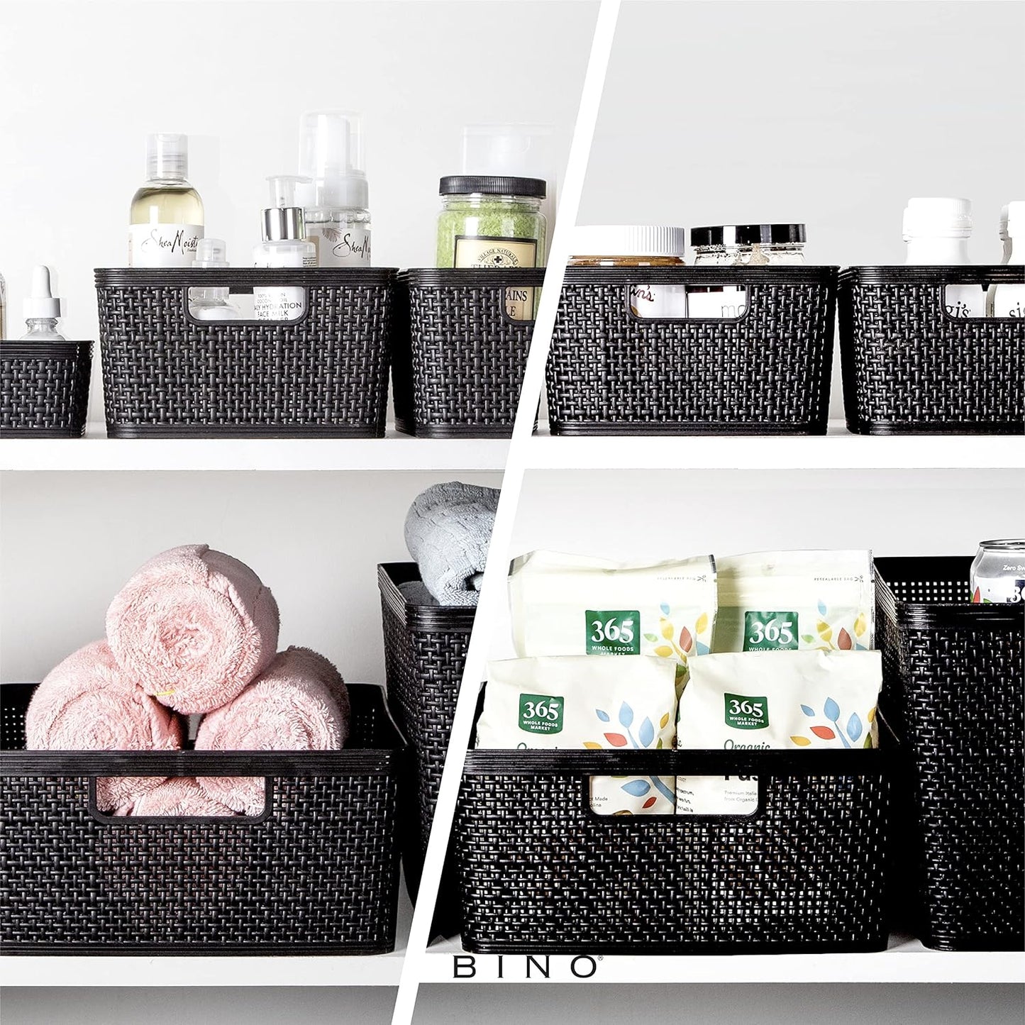 BINO Woven Plastic Basket | Large (Natural), 3-Pack | THE JUTE COLLECTION | Home Organization, Space-Saving Storage, Stylish Design | Plastic Storage Basket
