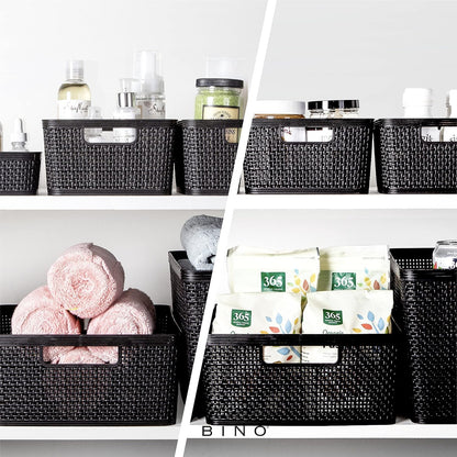 BINO Woven Plastic Basket | Large (Natural), 3-Pack | THE JUTE COLLECTION | Home Organization, Space-Saving Storage, Stylish Design | Plastic Storage Basket