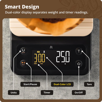 Greater Goods Coffee Scale with Timer, 0.1g Precision for Espresso & Matcha