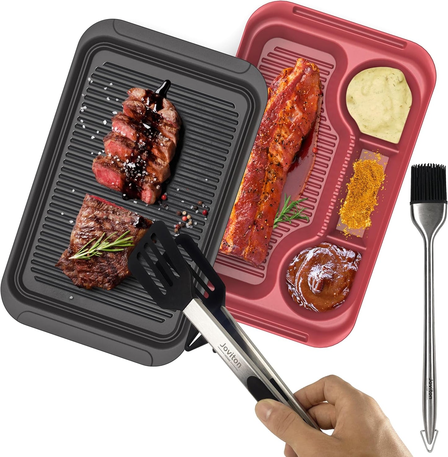 4PCS Plastic Melamine Grill Carry Prep System Tray Set, Marinating Plate for Plating Food & BBQ Prep Tub for Marinating Meats, BBQ Grill Prep Trays