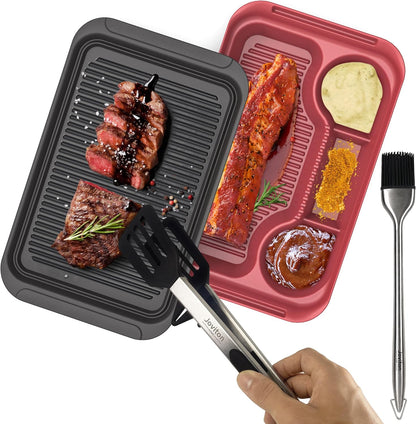 4PCS Plastic Melamine Grill Carry Prep System Tray Set, Marinating Plate for Plating Food & BBQ Prep Tub for Marinating Meats, BBQ Grill Prep Trays