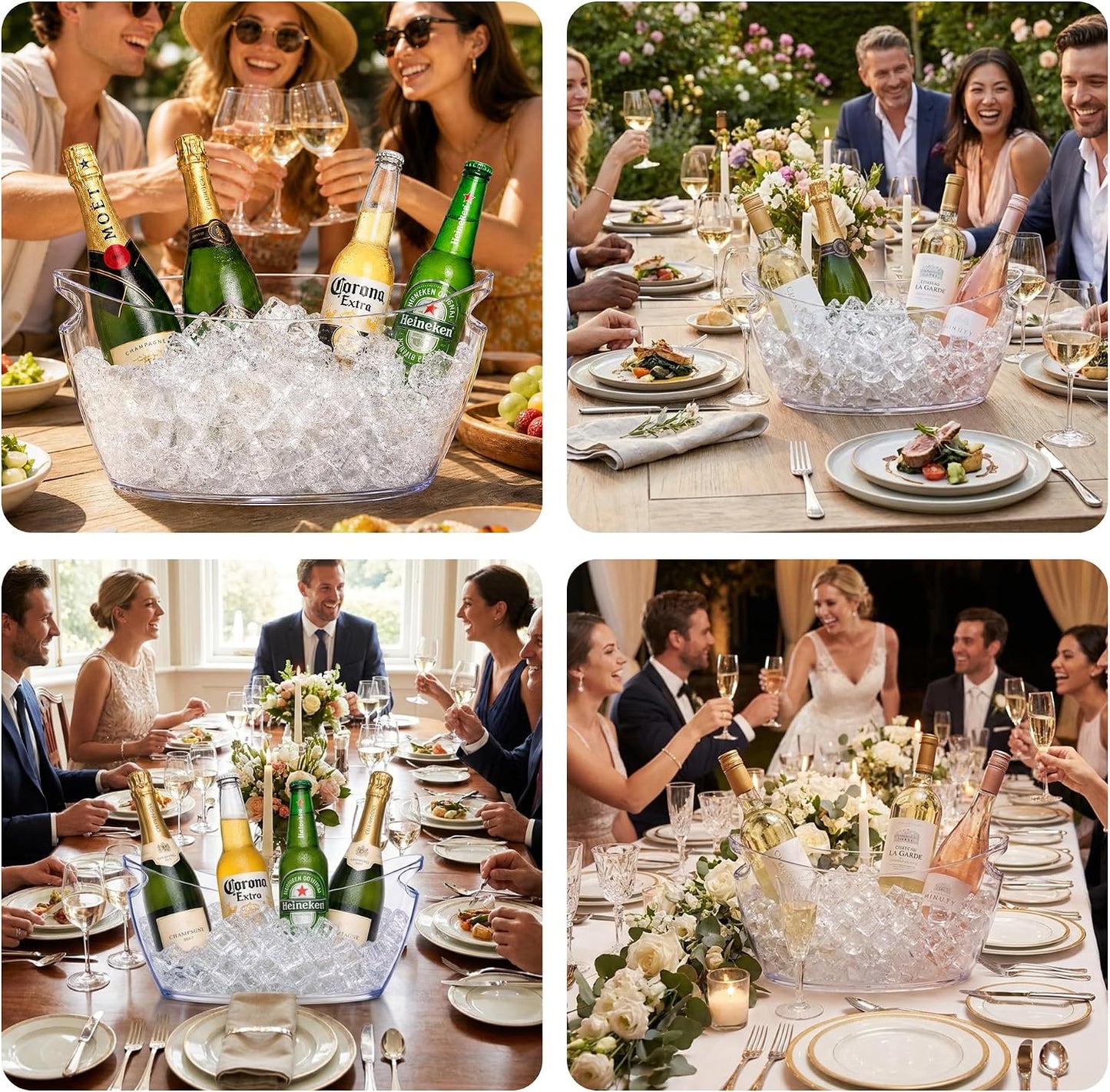 Ice Buckets for Parties,3 Packs 16.5In Large Drink Champagne Bucket with Handle & 3 Pcs Scoops,Plastic Cooler Buckets