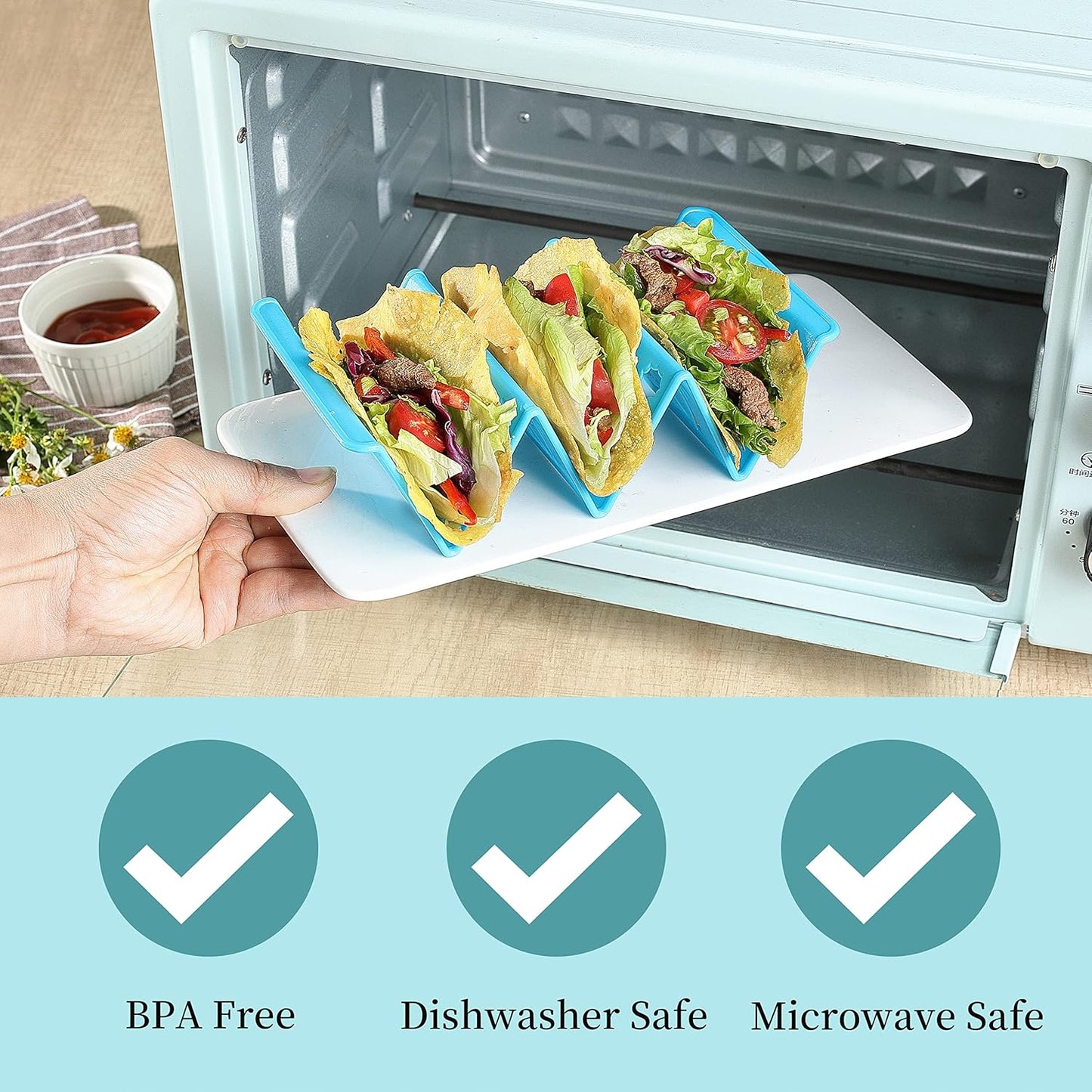 6PCS Taco Holder Stands with Unique Island Pattern, Colorful Premium Large Taco Holders Set of 6, Taco Stands for 3 Tacos, Street Taco Rack, PP Material, Dishwasher & Microwave Safe, Taco Tuesday