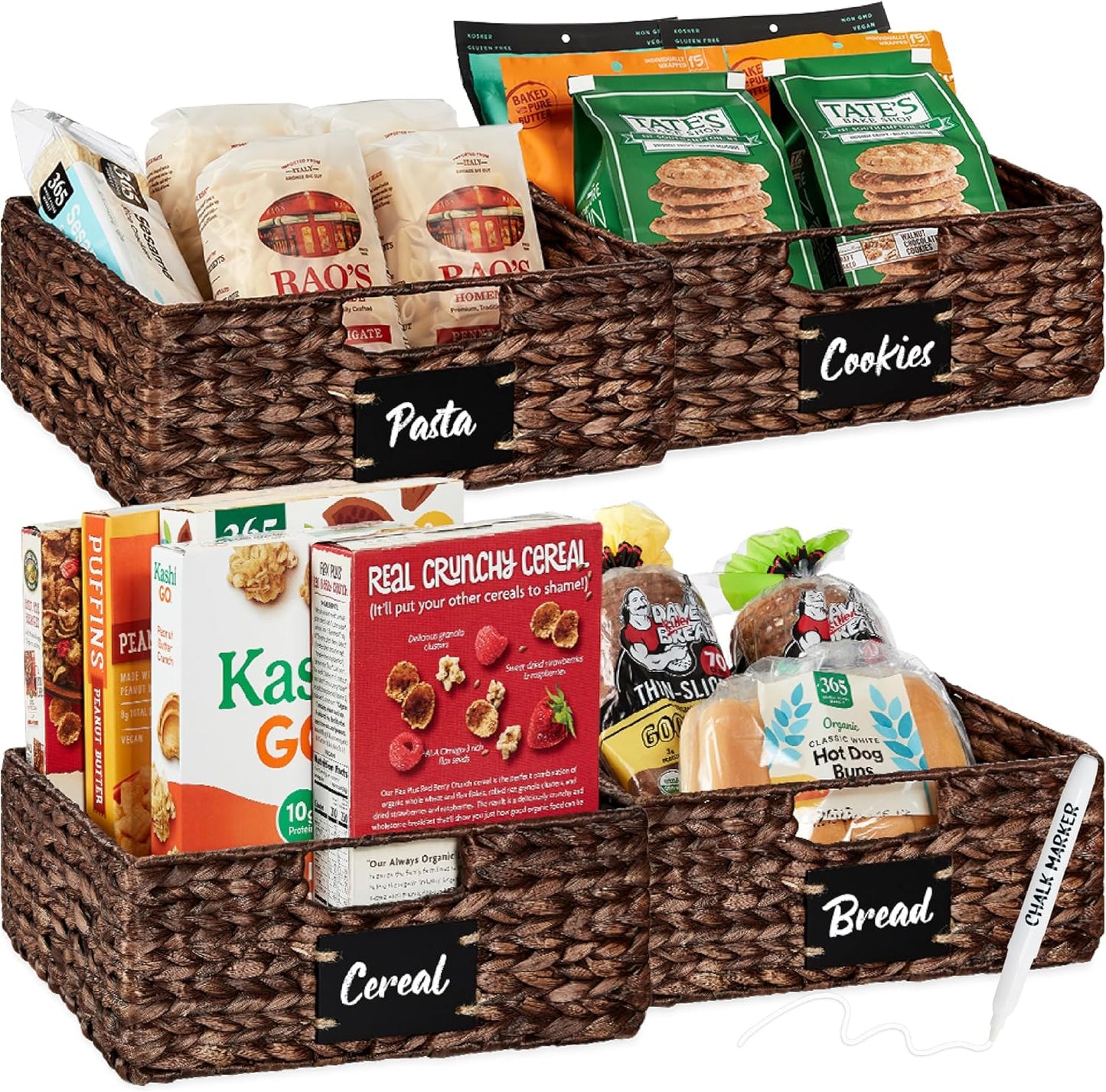 Best Choice Products Set of 4 9x12in Water Hyacinth Pantry Baskets, Woven Organizers w/Chalkboard Label, Chalk Marker - Natural