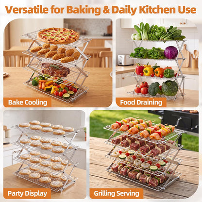 LIANYU 4-Tier Cooling Rack for Baking & Cooking, Collapsible & Space-Saving