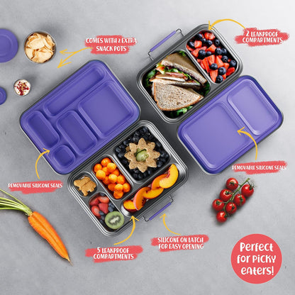 AOHEA Stainless Steel Bento Box Kids, Kids Metal Bento Lunch Box BPA Free Lunch Box Containers 304 Stainless Steel Bento Box for School and Office(Bule)