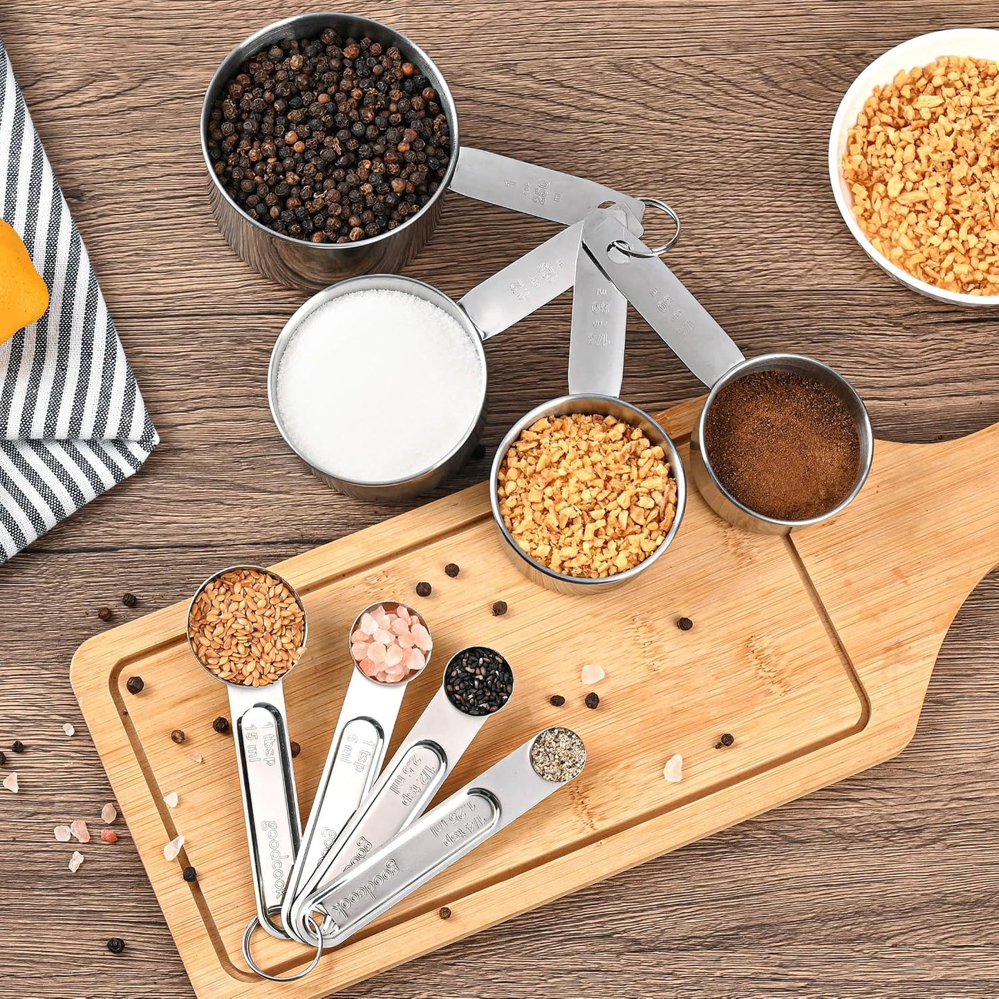 Measuring Cups and Spoons Set,Stainless Steel 8 Piece Nesting Measuring Tools for Dry & Liquid Ingredients, Kitchen Gadgets for Cooking and Baking, Includes 4 Cups and 4 Spoons