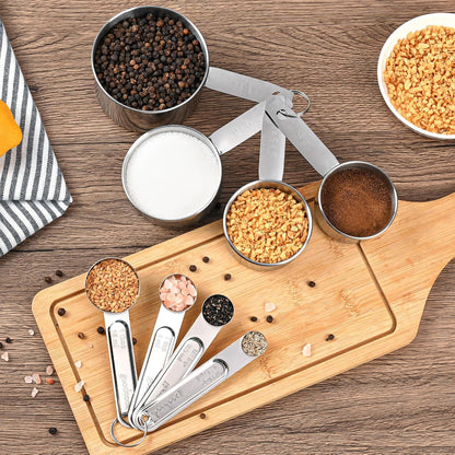 Measuring Cups and Spoons Set,Stainless Steel 8 Piece Nesting Measuring Tools for Dry & Liquid Ingredients, Kitchen Gadgets for Cooking and Baking, Includes 4 Cups and 4 Spoons