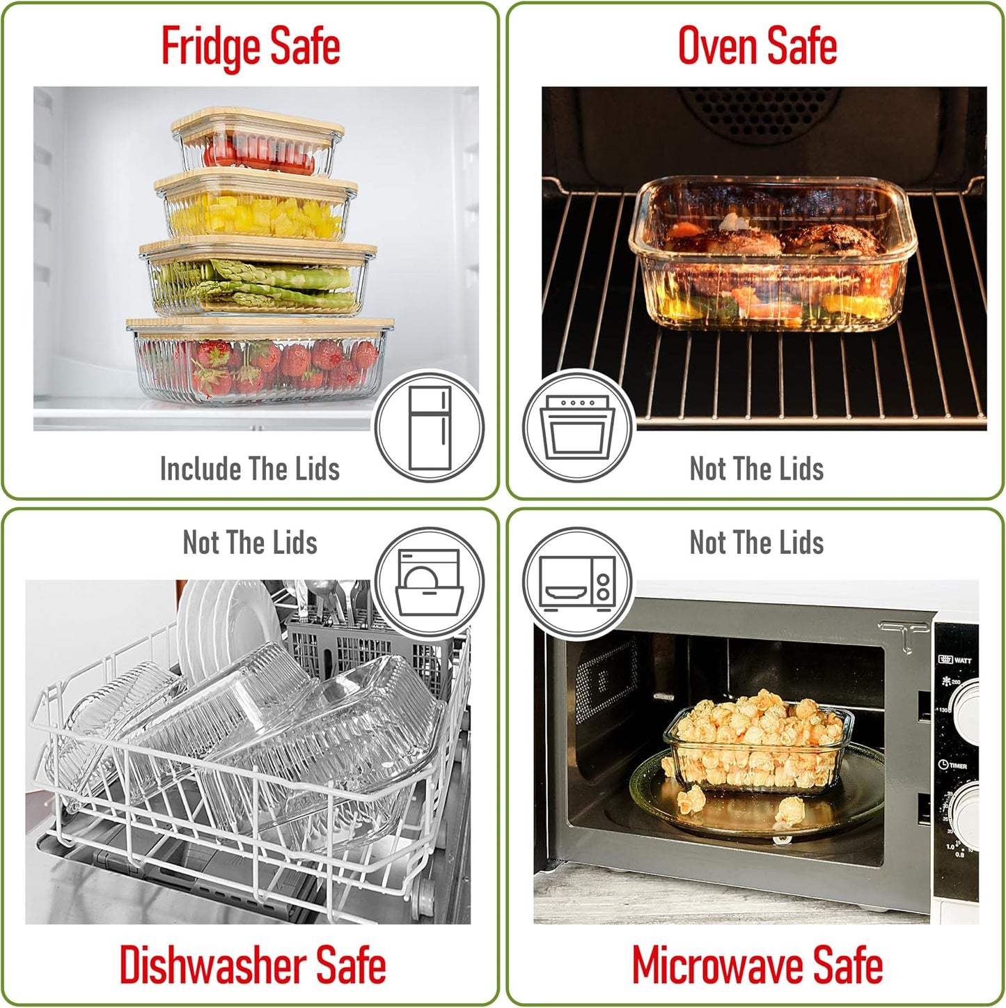 Set of 4 Stackable Space-Saving Nesting Glass Bowls with Airtight Acacia Lids for Lunch, Meal & Food Prep - Microwave & Oven-ready BPA Free Durable Heat Resistant Inert Borosilicate Glass