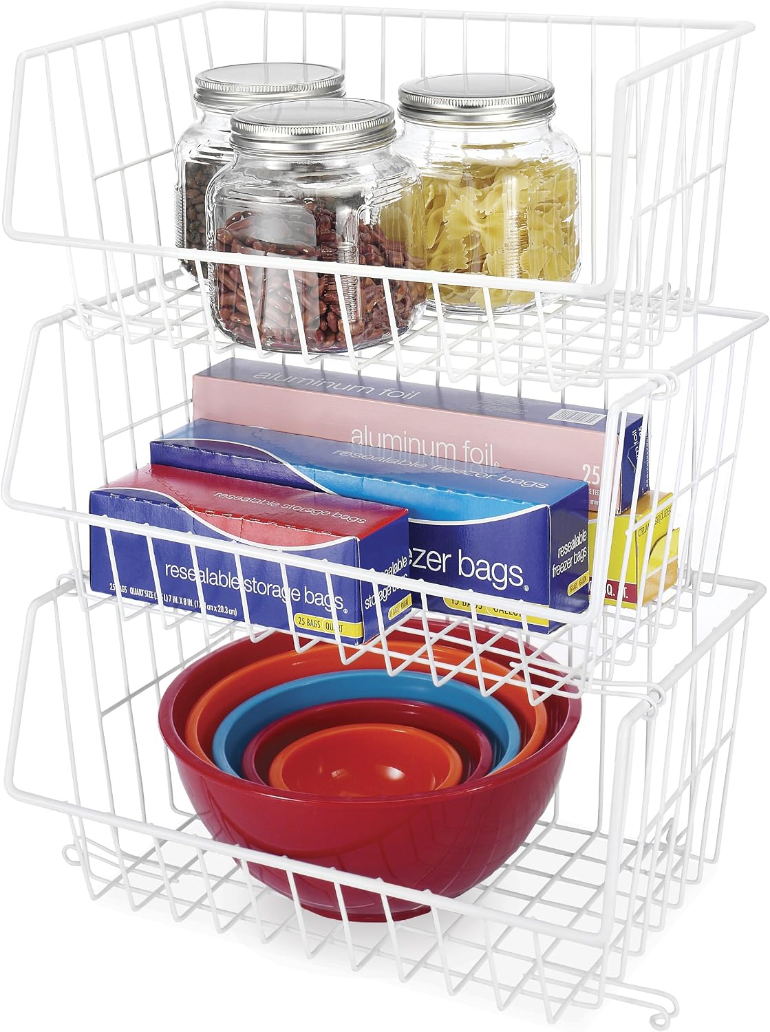 Whitmor Wire Stackable Basket, White