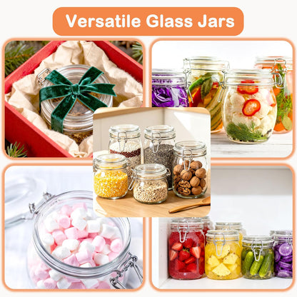 Glass Containers With Lids 16 Oz Wide Mouth Airtight Jars With Locking Lids 2 Pack Food Storage Canisters For Pantry Fridge Kitchen Rubber Sealed Glass Jars For Cereal, Oats, Sugar, Flour,Nuts,Candy