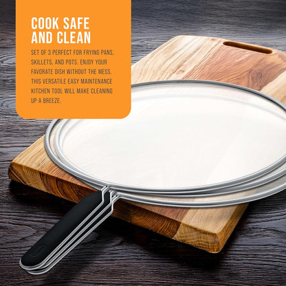 U.S. Kitchen Supply 4-Piece Stainless Steel Splatter Guard Set (13", 11.5", 10",8”) Fine Mesh Cover, Grease & Oil, Splatter Screen for Frying Pan, Cooking Pots, with Comfort Grip Handles