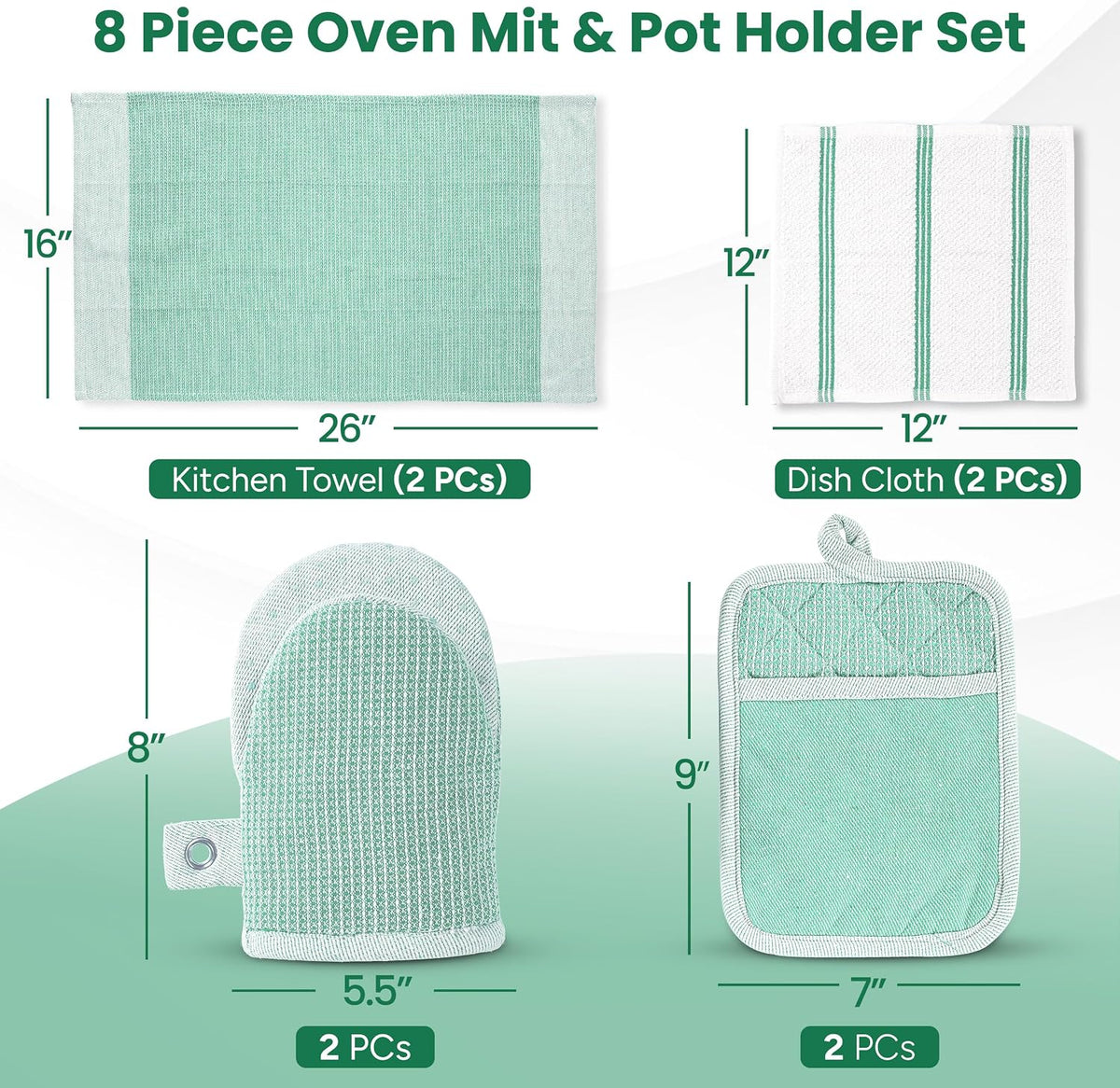 Casa Platino Potholders for Kitchens, 8-Piece – 500°F Heat Resistant Oven Mitts and Pot Holders, Mini Oven Mitt with Silicone Grip, 2 Kitchen Towels & 2 Dish Cloths – Durable & Non-Slip – Canyon Rose
