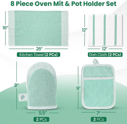 Casa Platino Potholders for Kitchens, 8-Piece – 500°F Heat Resistant Oven Mitts and Pot Holders, Mini Oven Mitt with Silicone Grip, 2 Kitchen Towels & 2 Dish Cloths – Durable & Non-Slip – Canyon Rose