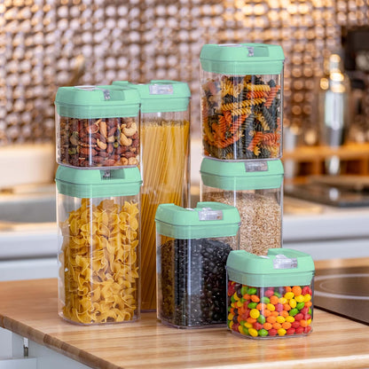 Set of 7 Airtight Food Storage Containers - Pantry Organizer Bins, BPA Free Plastic Containers plus Dry Erase Marker and Labels, White