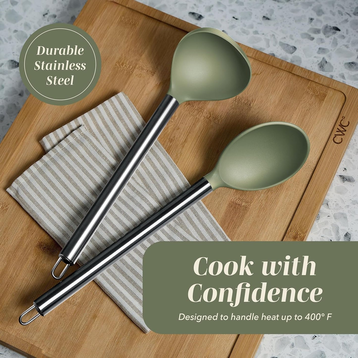 COOK WITH COLOR Silicone Cooking Utensils, Kitchen Utensil Set, Easy to Clean Silicone Kitchen Utensils, Cooking Utensils for Nonstick Cookware, Kitchen Gadgets Set, 38 Piece, Mint