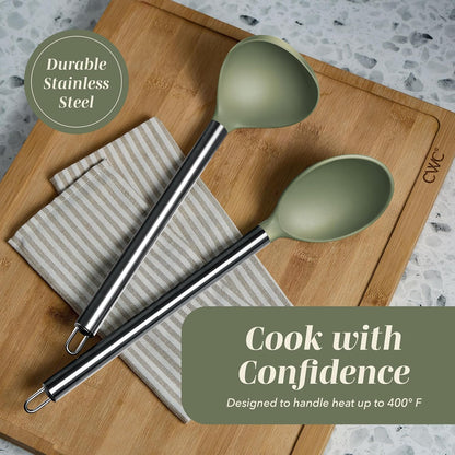 COOK WITH COLOR Silicone Cooking Utensils, Kitchen Utensil Set, Easy to Clean Silicone Kitchen Utensils, Cooking Utensils for Nonstick Cookware, Kitchen Gadgets Set, 38 Piece, Mint