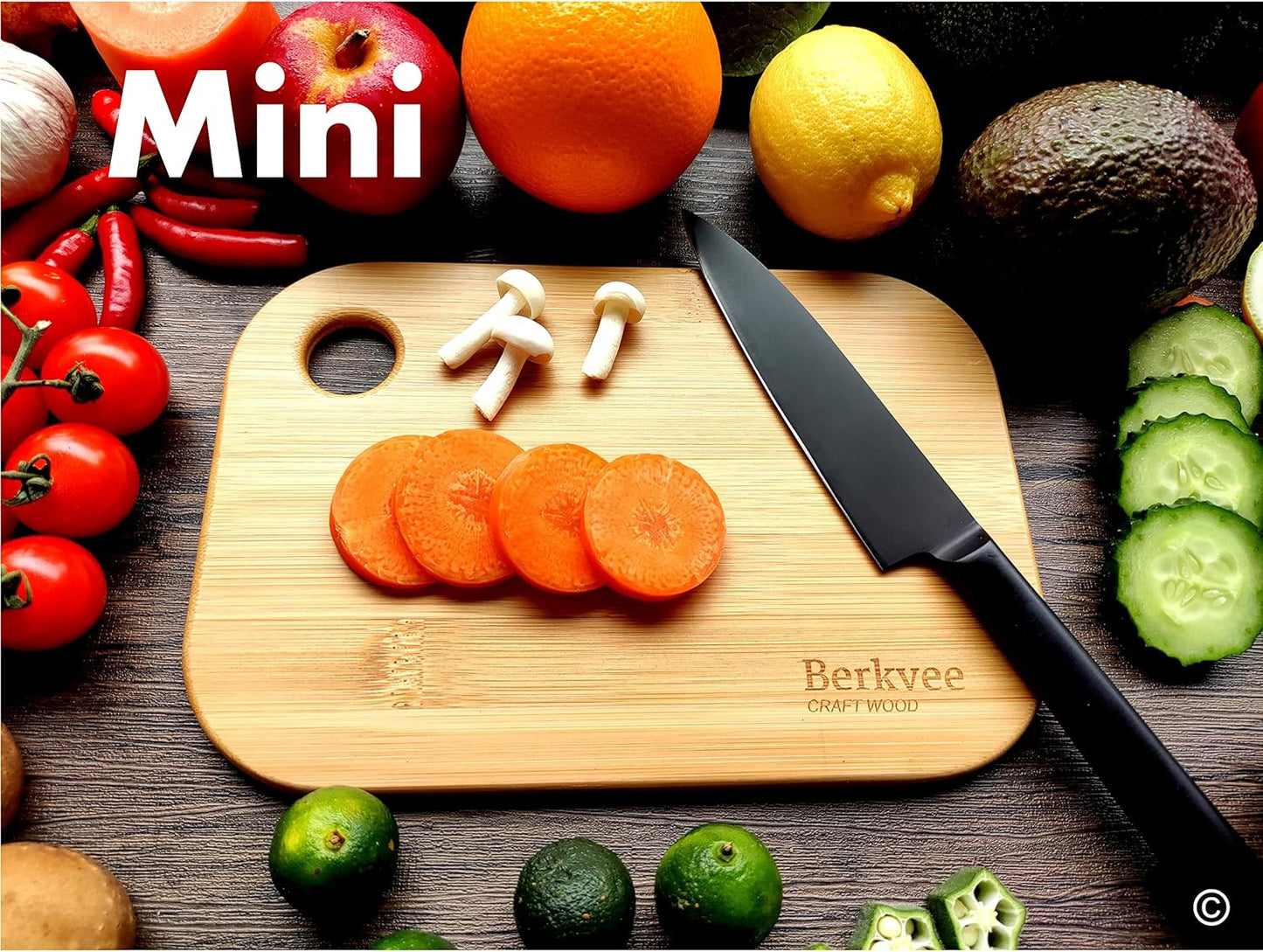 2 PCs Berkvee Small FSC-CERTIFIED Bamboo Wood Cutting Board Set – Mini Lightweight Wooden Cutting Board- BPA Free