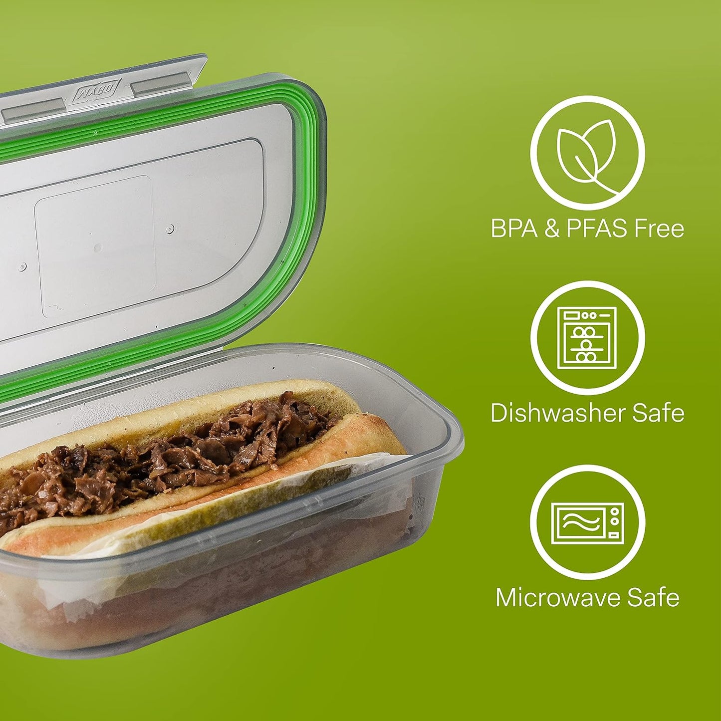 MyGo Container Large To-Go 3-Compartment Food Containers, Pack Of 3, 9-3/8" X 9-3/8" X 2-1/2", Reusable, Microwave Safe, NSF Certified, Smoke/Green