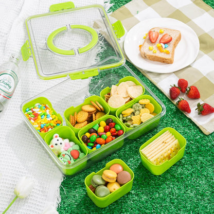 WACOI Divided Snack Serving Tray with Lid and Handle travel Snackle Box Charcuterie Container Portable Storage Organizer for Candy, Fruits, Nuts, Snacks 1Pack White