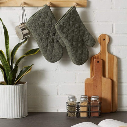 DII Basic Terry Collection 100% Cotton Quilted, Oven Mitt, Brown, 2 Piece