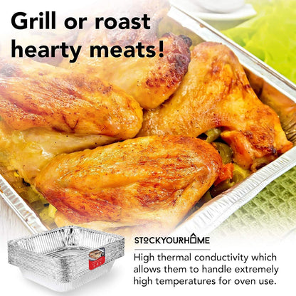 Stock Your Home 9x13 Aluminum Trays with Lids (10 Pack) – Disposable Half Size Deep Pans for Cooking, Storage, BBQ, Grilling, Catering