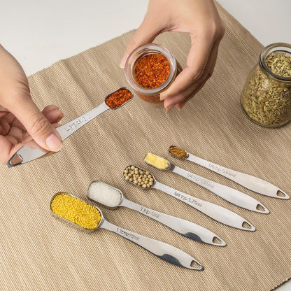 13-piece Measuring Cups and Spoons Set, 18/8 Stainless Steel Heavy Duty Ergonomic Handle with Ring Connector, Silver
