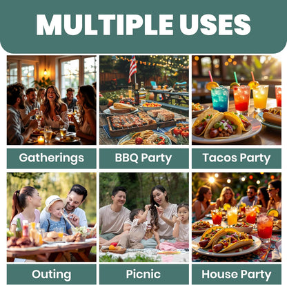 𝐋𝐚𝐫𝐠𝐞 Ice Chilled Condiment Server Caddy with 5 Removable Compartments (2.5 Cup), Clear Garnish Tray with Lids – Fruit, Salad, Taco, Bar Platter – Free Stainless Steel Accesories
