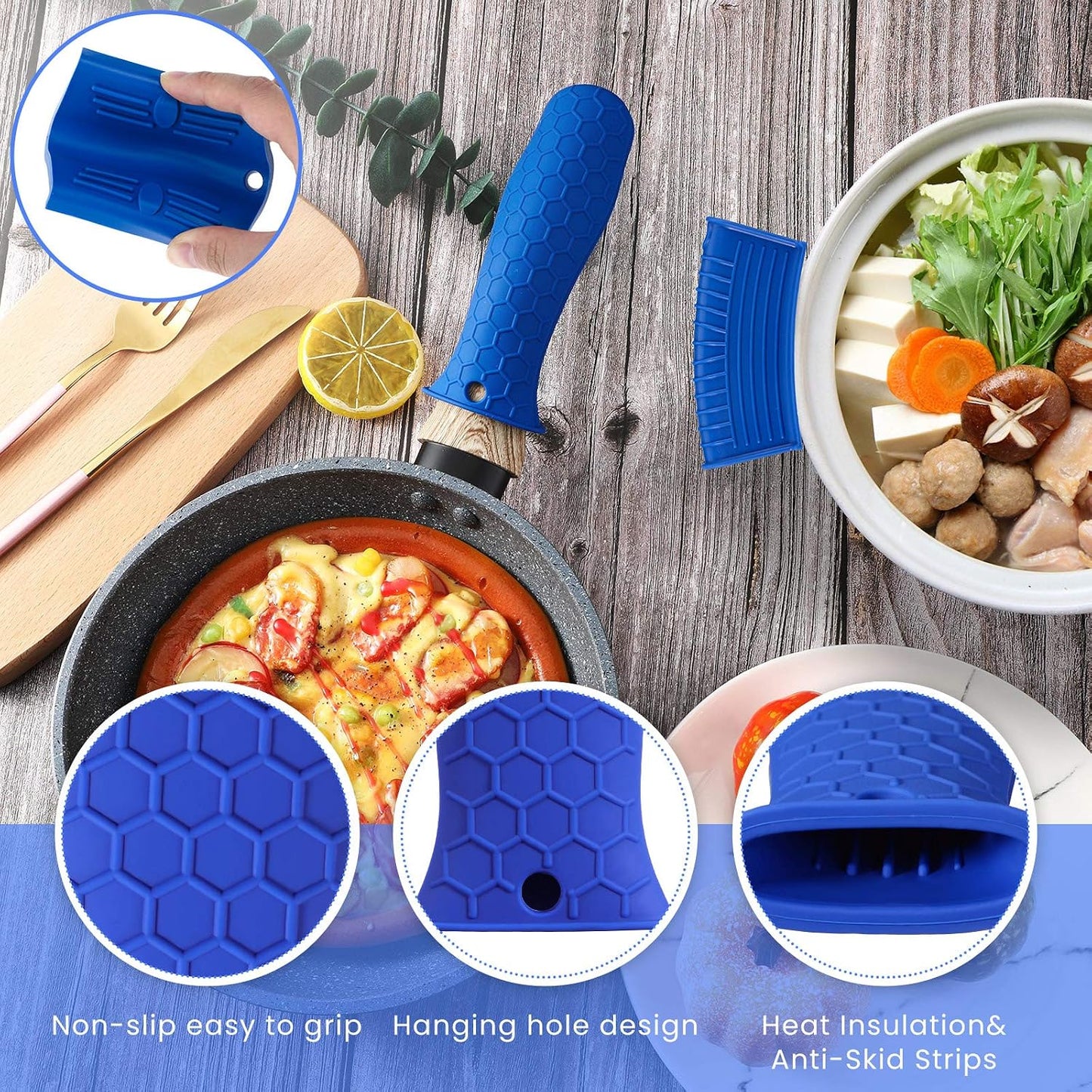 Patelai 8Pcs Silicone Cast Iron Handle Cover,Black