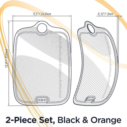 Deiss LUX Durable TPU Cutting Boards for Kitchen, Set of 2, Double-Sided Non-Slip Chopping Board, Built-in Ruler, Flexible Large Cutting Board, Deep Juice Grooves, Dishwasher Safe