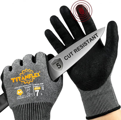 TitanFlex A5 Cut Resistant Gloves, Extreme Protection, Sandy Nitrile Grip