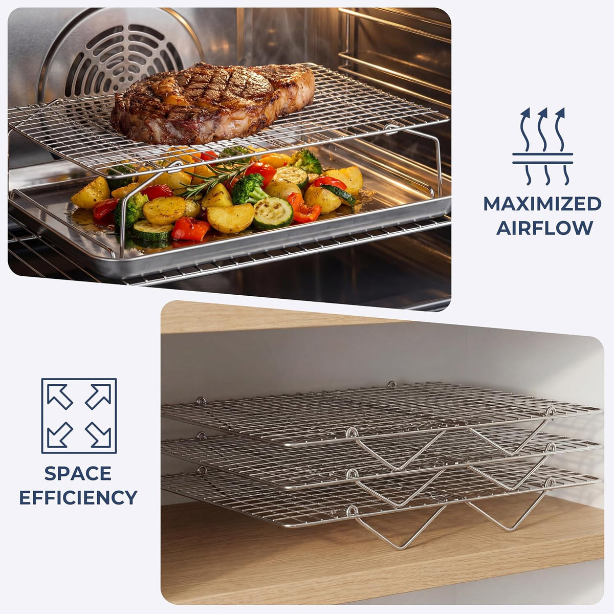 E-far Cooling Rack 15”x10”, 3-Tier Collapsible for Cooking and Baking