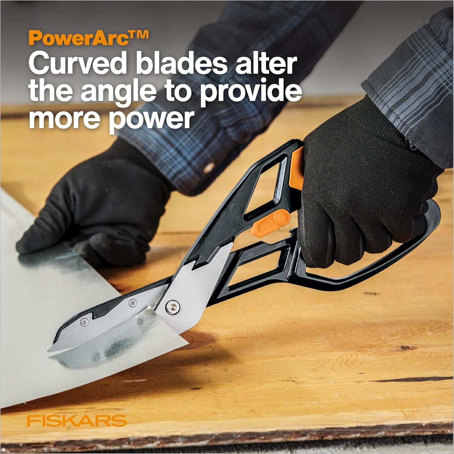 Fiskars Pro PowerArc Shop Shears, Heavy Duty Stainless Steel Scissor, Industrial Grade Tool for Building and Construction, 10 in, Orange/Black