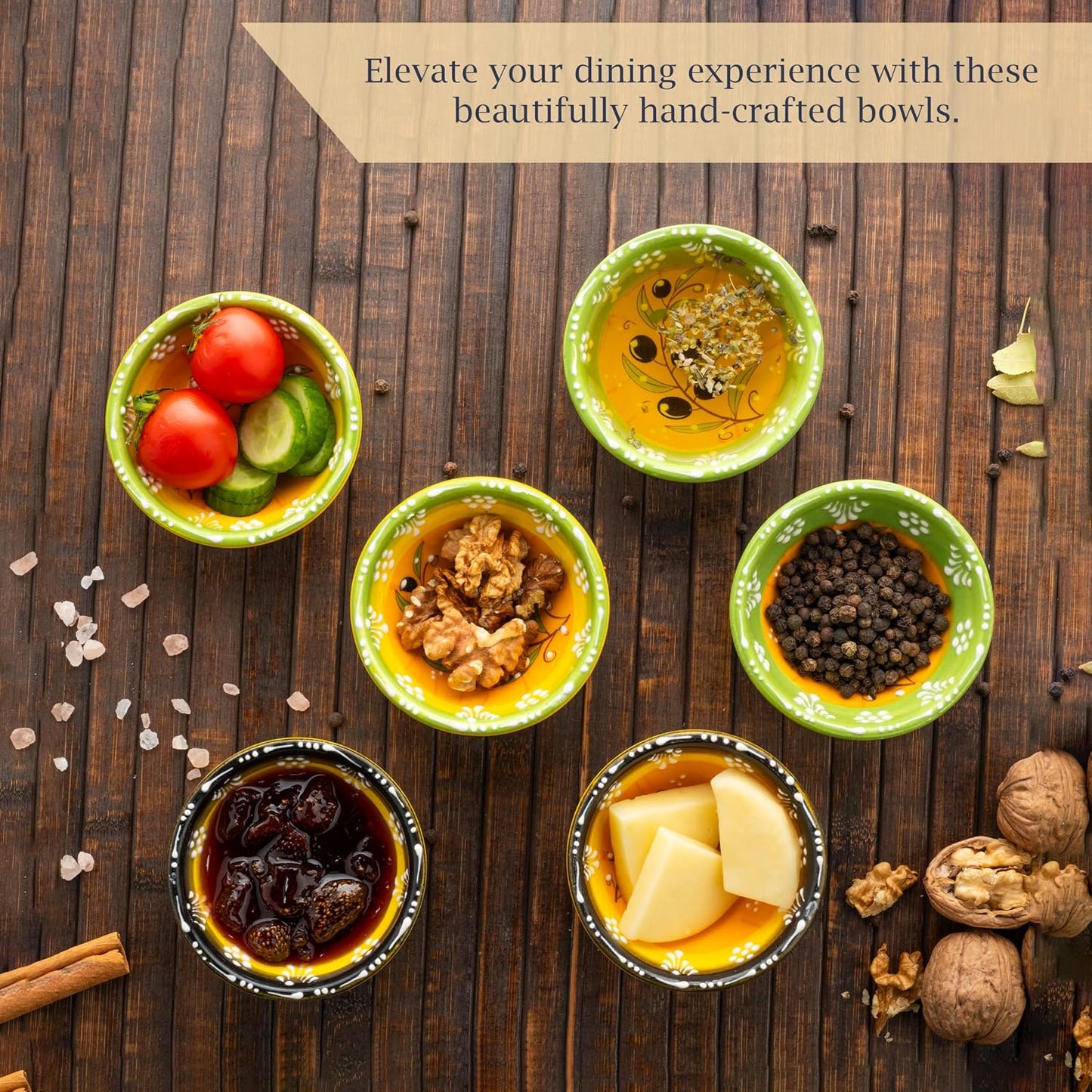 Ceramic Small Dipping Bowls Set of 6, 3.5 Oz Soy Sauce Dish, Handmade Charcuterie, Colorful Pinch, Dishwasher & Microwave Safe, 3.2'' Mini (SULTAN'S GARDEN)