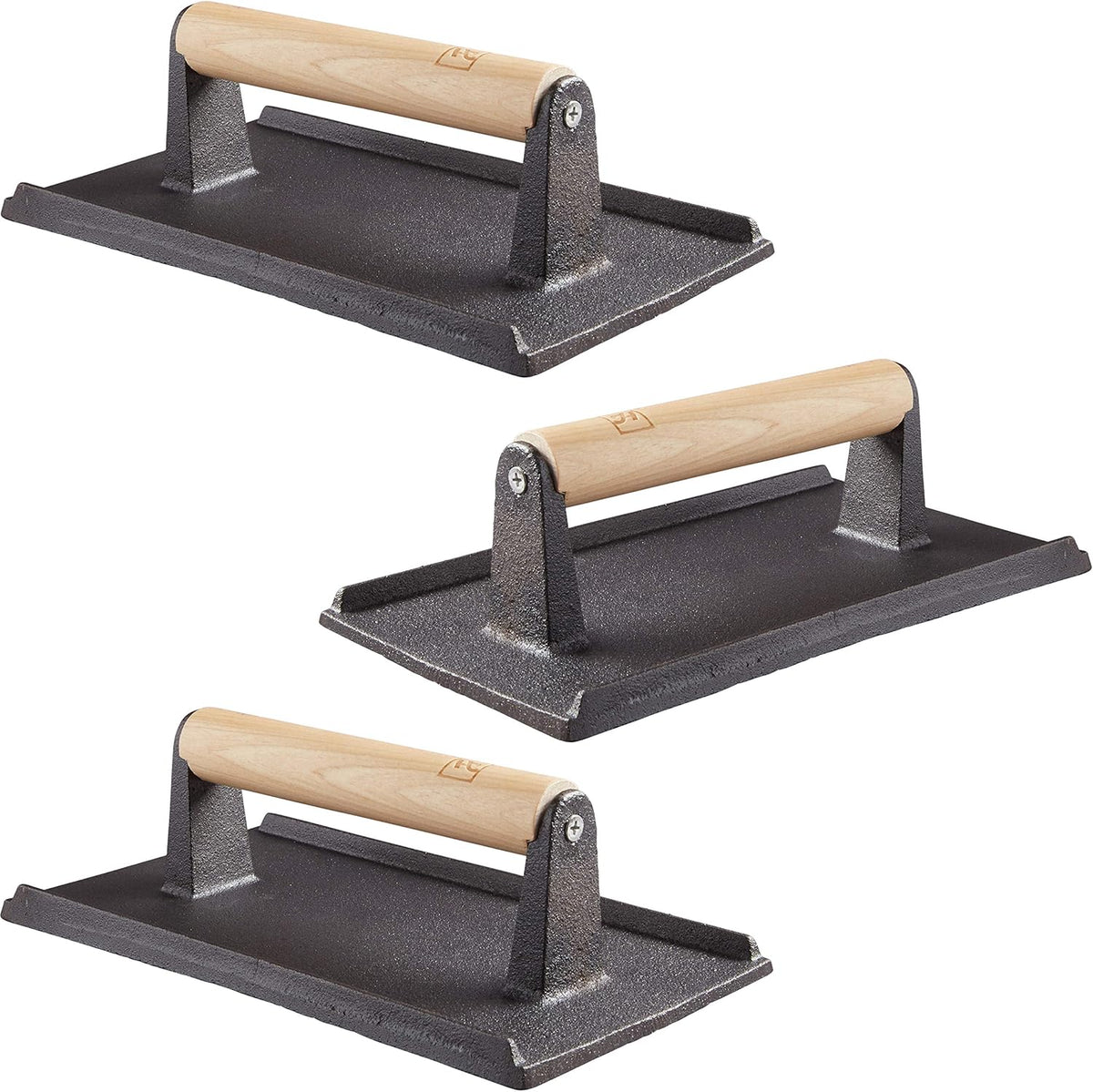 Pro Grade, Pre Seasoned Cast Iron Grill Weight 2Pk. Heavy Duty Steak and Burger Press with Wooden Handle for Grills, Griddles and Flattops. Perfect Gadget for Bacon, Paninis, Sandwiches and Vegetables