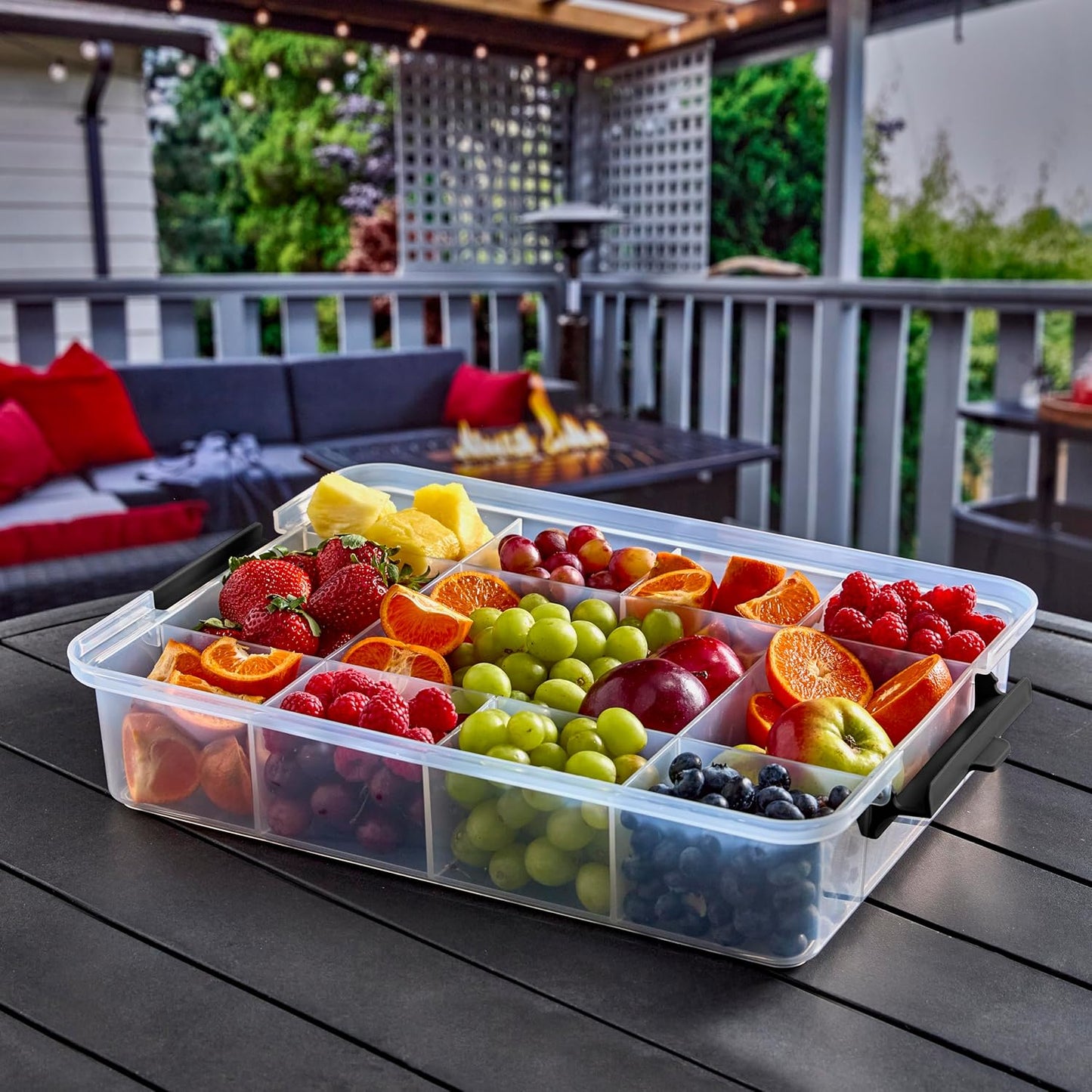 Farberware Small Build-a-Board Snacklebox with Locking Plastic Cutting Board Lid, Portable Charcuterie Storage with 7 Compartments