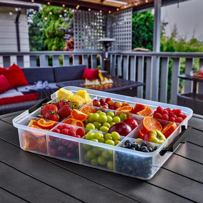 Farberware Small Build-a-Board Snacklebox with Locking Plastic Cutting Board Lid, Portable Charcuterie Storage with 7 Compartments